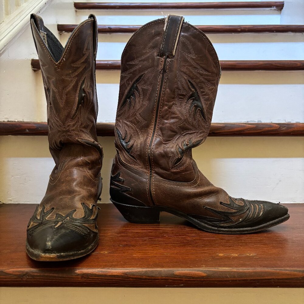 Vintage Leather Cowboy Boots, Code West, Size 8.5